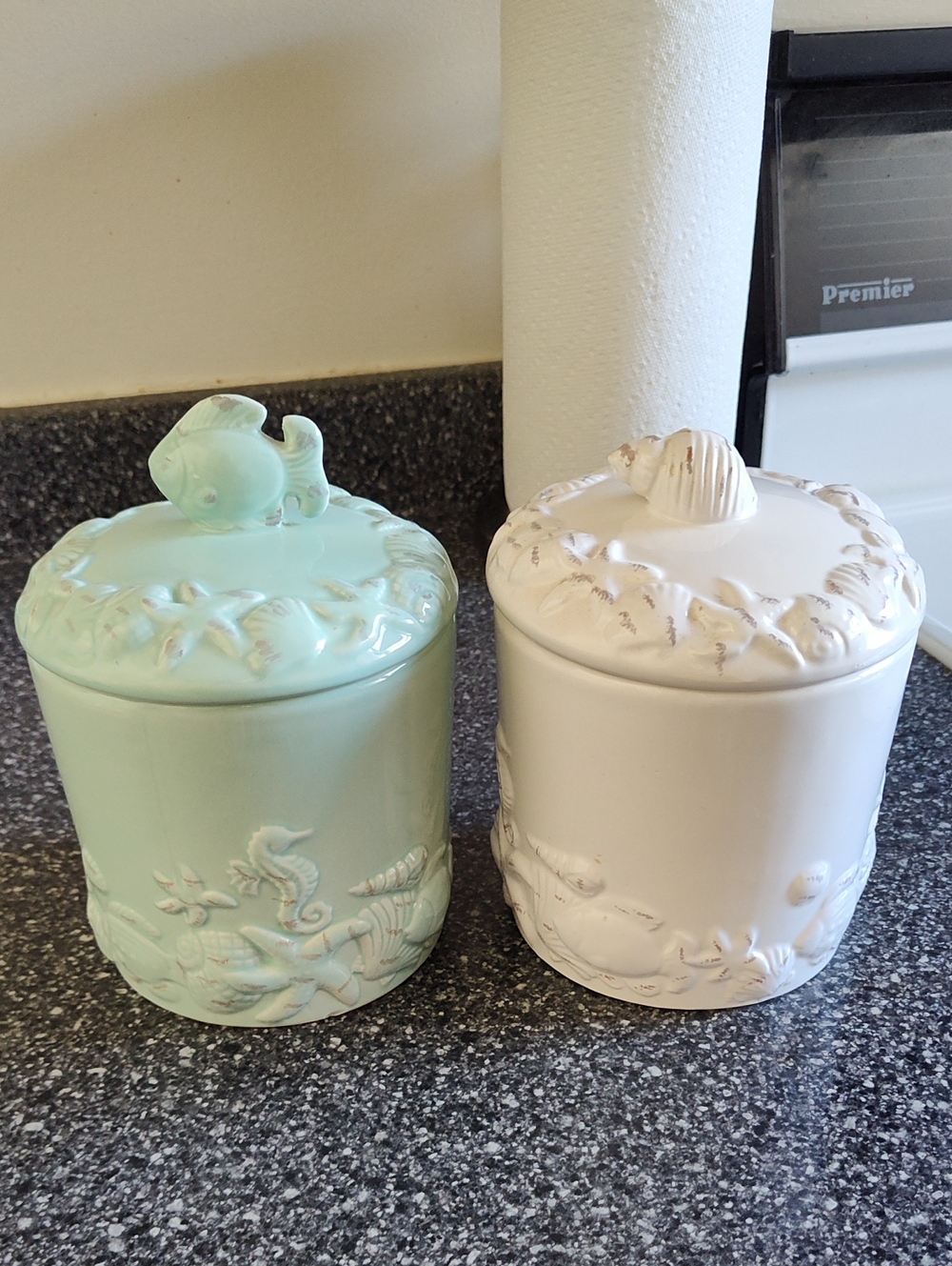 Seaside Ceramic Storage Jar with Fish Lid - Mint *GREAT FOR SUGAR AND FLOUR*